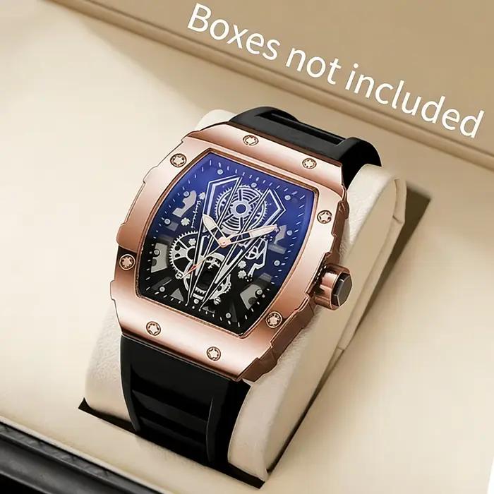 Montre à Quartz Richard 2026 Ajourée Forme Tonneau Vin Montre Sport Silicone Occasions Spéciales Hommes