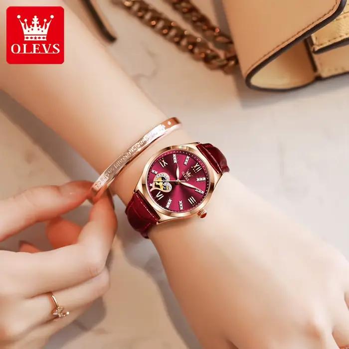 OLEVS 6636 montre de luxe pour femmes entièrement automatique conception creuse diamant en forme de coeur