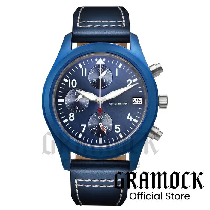 Montre-bracelet pilote bleue personnalisable 38 mm VK67