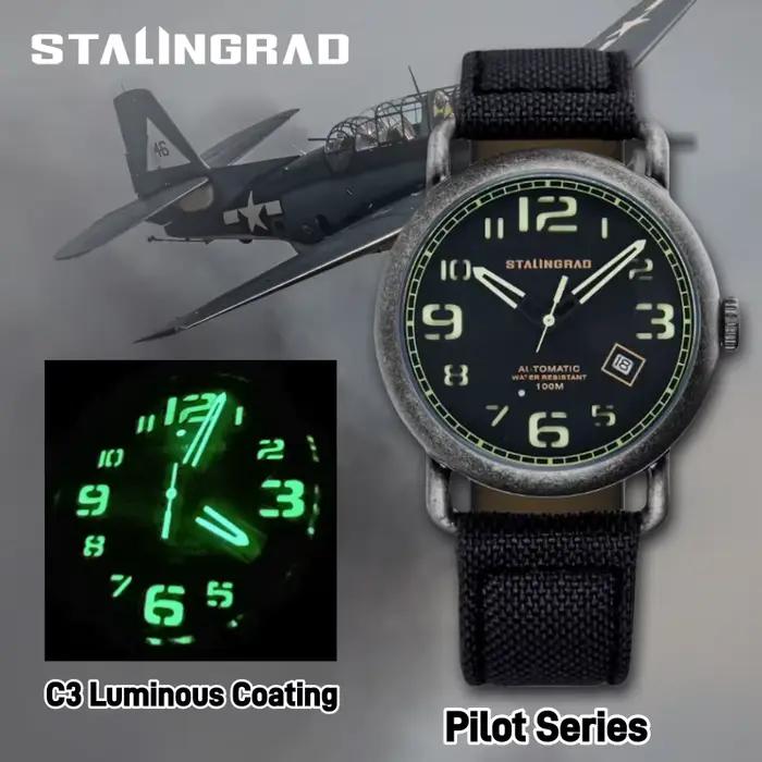 Montre STALINGRAD en acier inoxydable avec bracelet en nylon pour hommes, résistante à l'eau, style mode et décontracté pour aventures et occasions spéciales