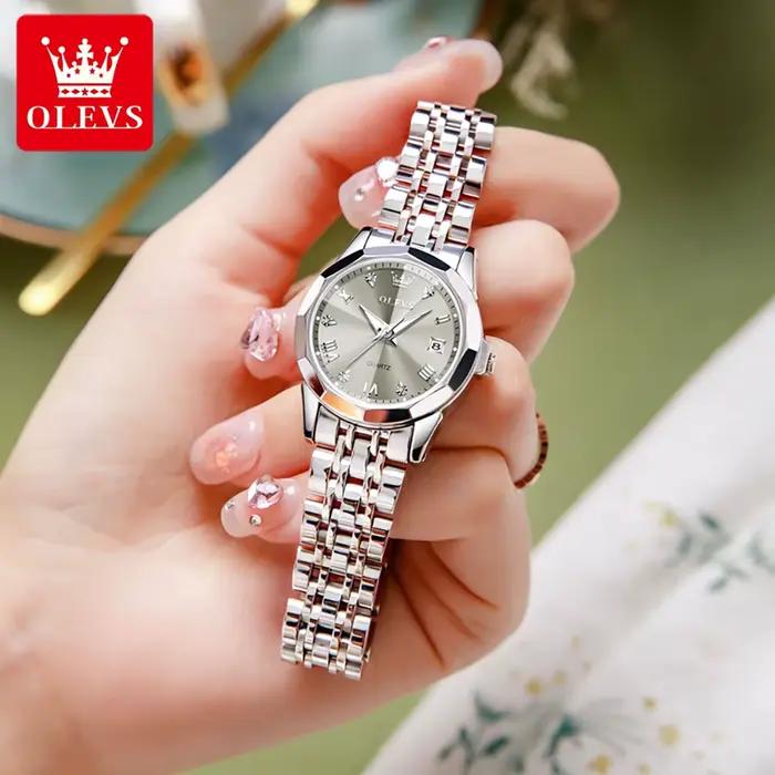 OLEVS 9931 Montre élégante pour femme de marque supérieure, miroir losange, quartz original, bracelet en acier inoxydable, diamant, mode, étanche