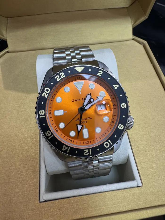 Gavin Davis Montre automatique GMT pour homme en acier inoxydable | Montre-bracelet mécanique étanche | Double fuseau