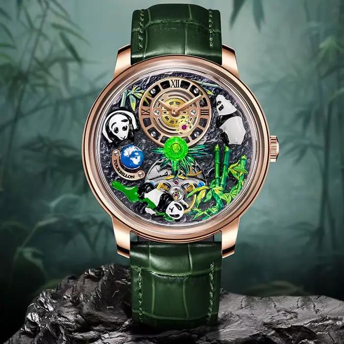 Pindu luxe et élégant personnalisé étanche cadran panda entièrement automatique mécanique montre pour hommes serpentine