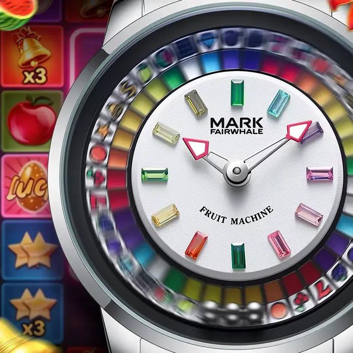 Montre à Quartz MARK FAIRWHALE Cadran Rotatif à Volant Diamants Colorés Acier Inoxydable Étanche Occasions Spéciales Hommes
