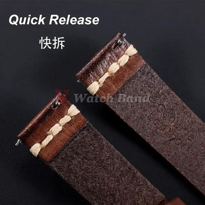 Bracelet de montre en cuir de vachette vintage 18mm 20mm 22mm 24mm pour Samsung