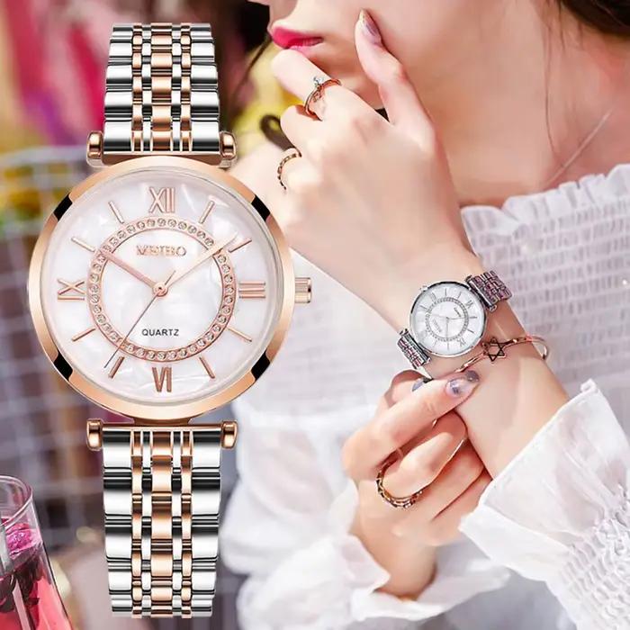 Luxe cristal femmes Bracelet montres haut de gamme mode diamant dames Montre à Quartz en acier Femme Montre-Bracelet