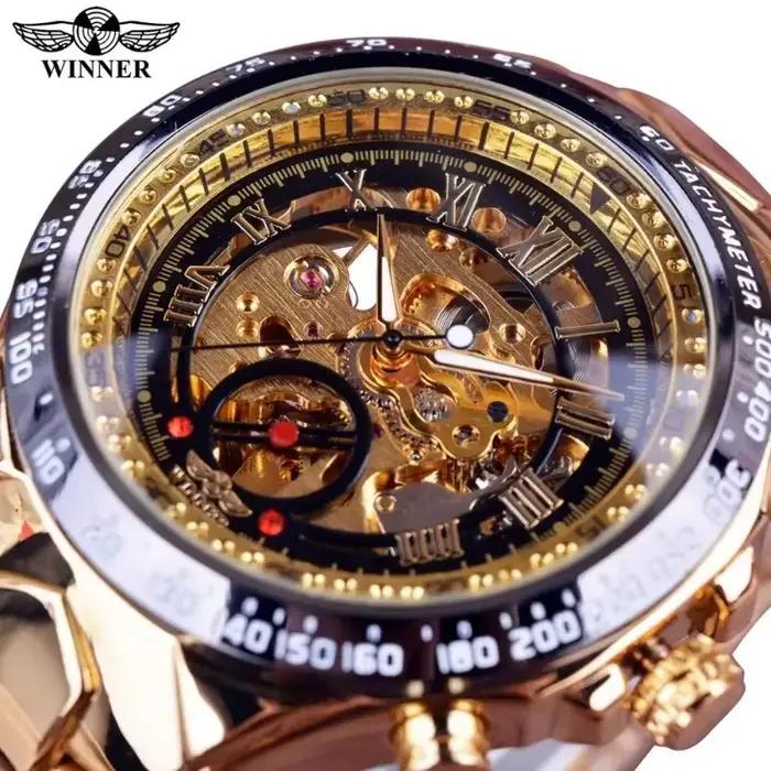 Gagnant-Montre mécanique dorée pour homme