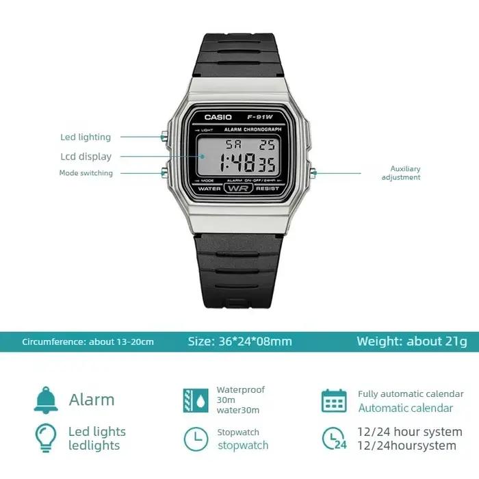 CASIO F-91WM-7A Montre simple rétro avec petit écran LCD carré