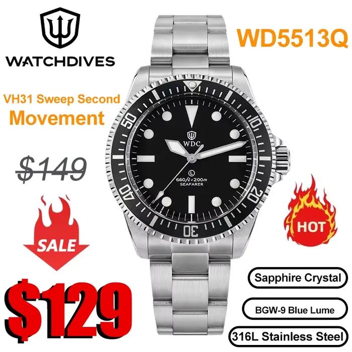 Montre Watchdives WD5513Q VH31 avec mouvement à secondes fluotantes