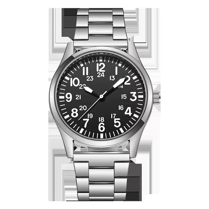 Montre de terrain avec bracelet en acier, lecture facile, mouvement japonais