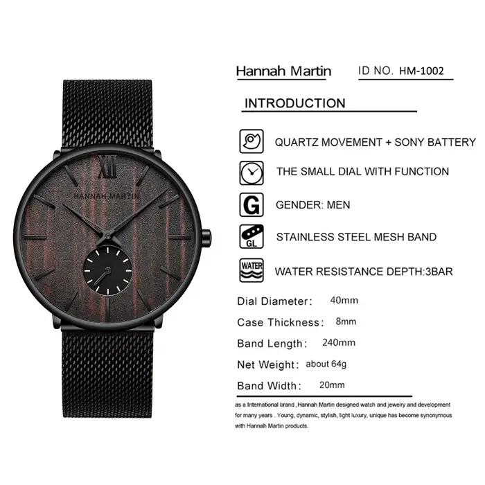 Montre-bracelet en acier inoxydable et bois pour homme, avec cadran en bois, résistance à l'eau 3ATM, mouvement à quartz, bracelet en maille, style fashion et casual, fermoir pliant sécurisé