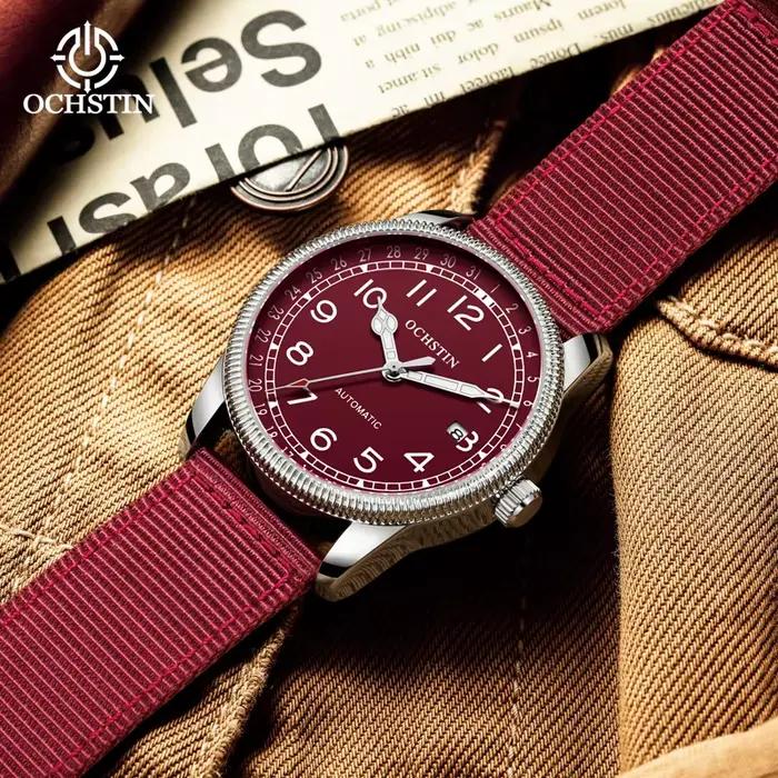 Montre OCHSTIN Mecanique Hommes Retro Red Luxe Cuir Bracelet Haut De Gamme Mode Occasionnels Speciales