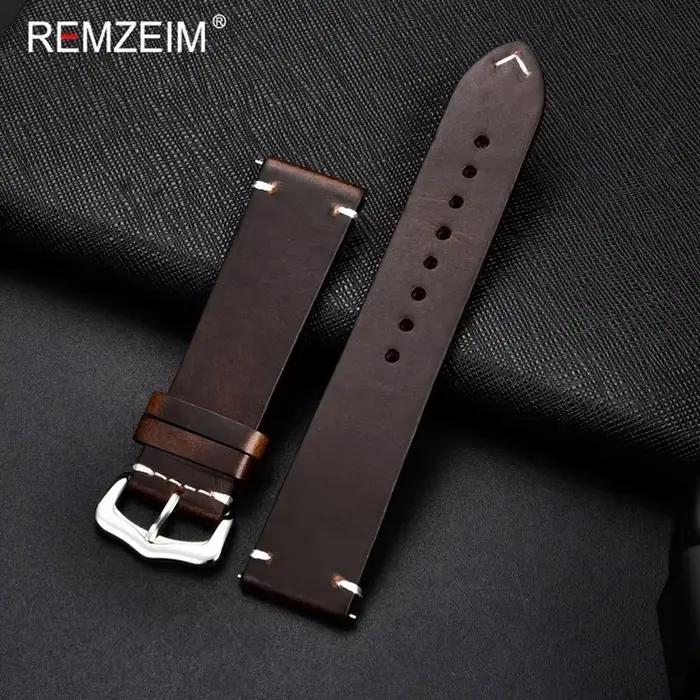 REMZEIM – Bracelet de montre Vintage en cuir de vache pour hommes et femmes