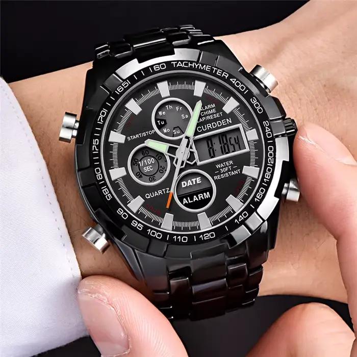 Grande marque montres pour hommes mode alliage bande double temps multi-fonction sport chronographe Montre d'affaires