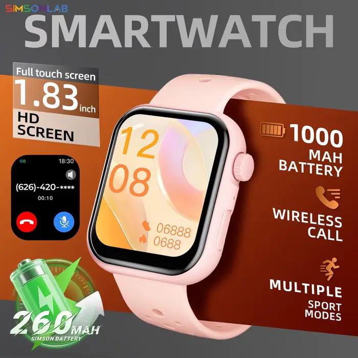 Montre connectée SIMSONLAB avec fond d'écran personnalisable, appel Bluetooth, caméra à distance, grande autonomie, lampe torche, idéale pour le sport, cadeau pour hommes et femmes occasions spéciales