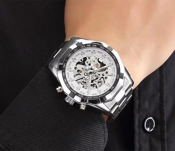 Montres mécaniques automatiques en acier inoxydable pour hommes