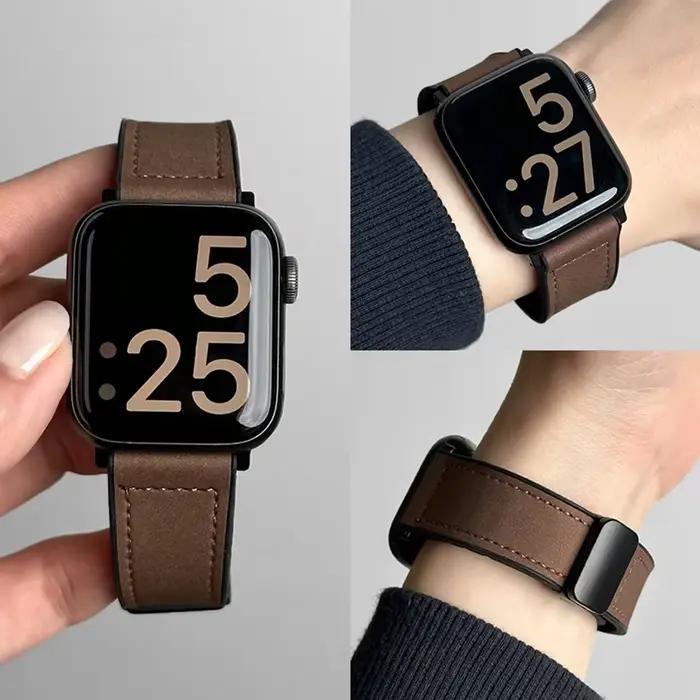 Bracelet en silicone et cuir pour Apple Watch Série 10 9 8 7 6 12mm 14mm Compatible Bracelet Magnétique Multicolore Unisexe Occasions Spéciales