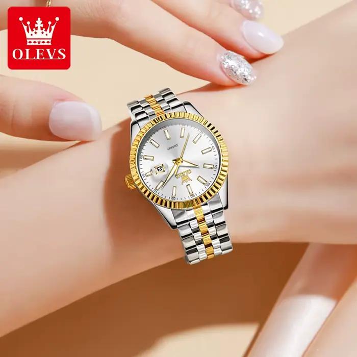 OLEVS 5593 femme montre en acier inoxydable étanche Auto Date élégante dames montre-bracelet de luxe Original