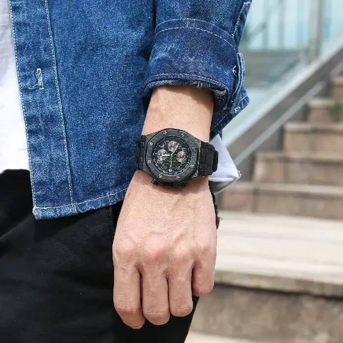 Montre chronographe OCHSTIN style sport de luxe avec lunette octogonale et bracelet en silicone pour hommes occasions spéciales