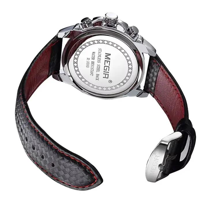 MEGIR mode homme Quartz analogique montre-bracelet marque étanche luxe en cuir montres pour hommes décontracté noir montre mâle 1010