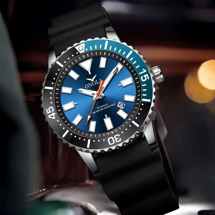 Montre mécanique ONOLA pour hommes, style fashion casual, mouvement automatique, résistante à l'eau, élégante pour occasions professionnelles et spéciales