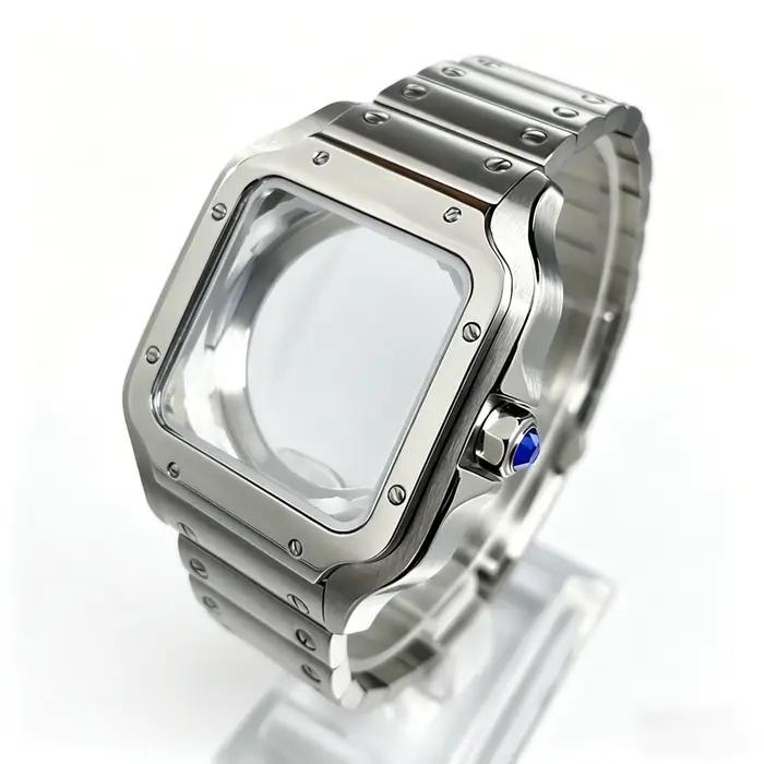 Kit de modification de montre Santos Inspired : boîtier carré de 38 mm + bracelet en acier inoxydable