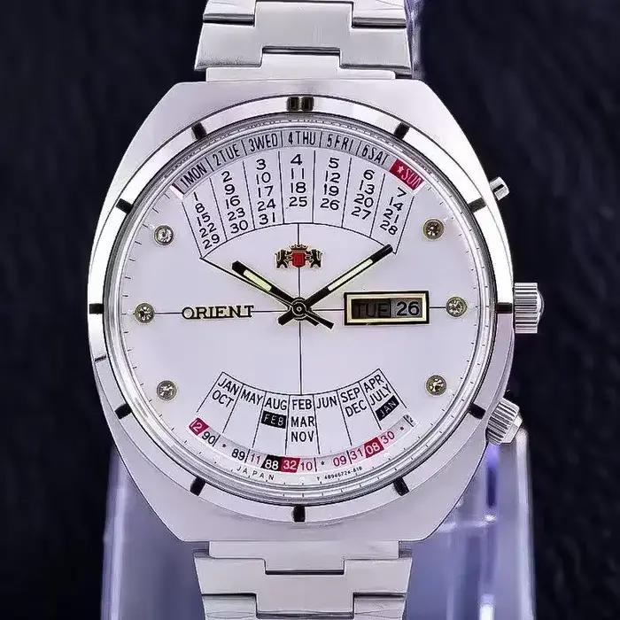 Montre mécanique sportive orient multifonction homme résistance à l'eau cadran grand ultra fin heure mondiale calendrier perpétuel