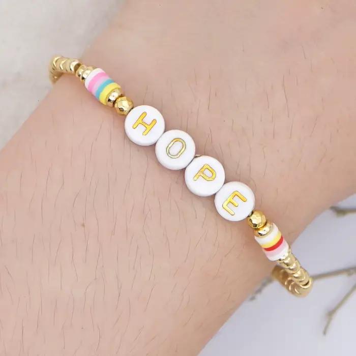 GO2BOHO LOVE lettre Bracelets Heishi vinyle perlé Bracelet pour femmes à la mode saint valentin bijoux Femme perles dorées