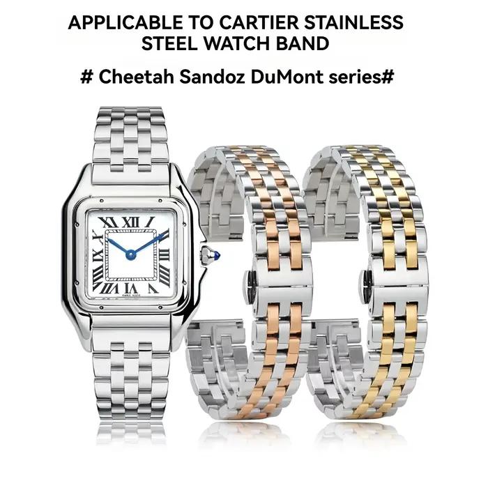 Bracelet en acier inoxydable unisexe avec fermoir pliant pour montres de style Cartier Panthere Santos Dumont Tank Solo pour homme et femme