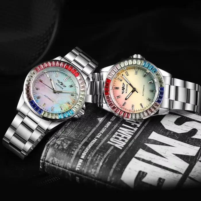 Montres mécaniques T-WINNER diamants colorés automatiques pour hommes luxe étanches pour occasions spéciales