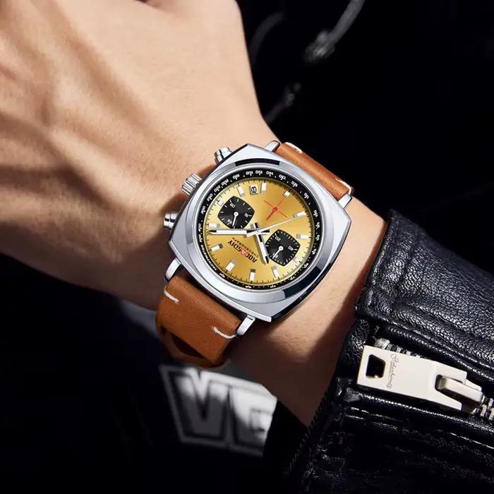 Montre carrée multifonctionnelle en alliage avec bracelet en cuir pour homme élégance et confort occasions spéciales loisirs