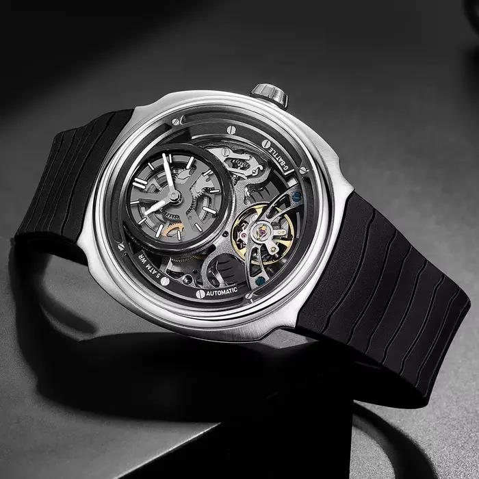 Montre automatique squelette pour homme avec grand boîtier en acier inoxydable