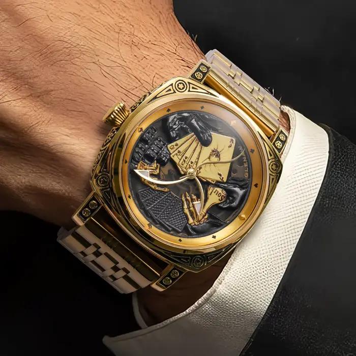 Glenaw Poker série Top marque de luxe mode personnalisé entièrement automatique mécanique montre en or