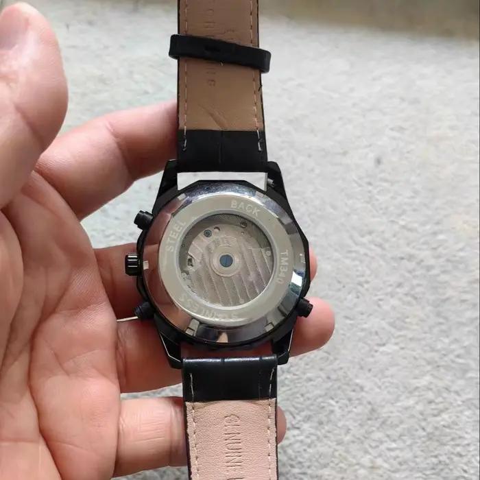 Nouveau noir hommes montres automatique mécanique montre Tourbillon horloge en cuir véritable
