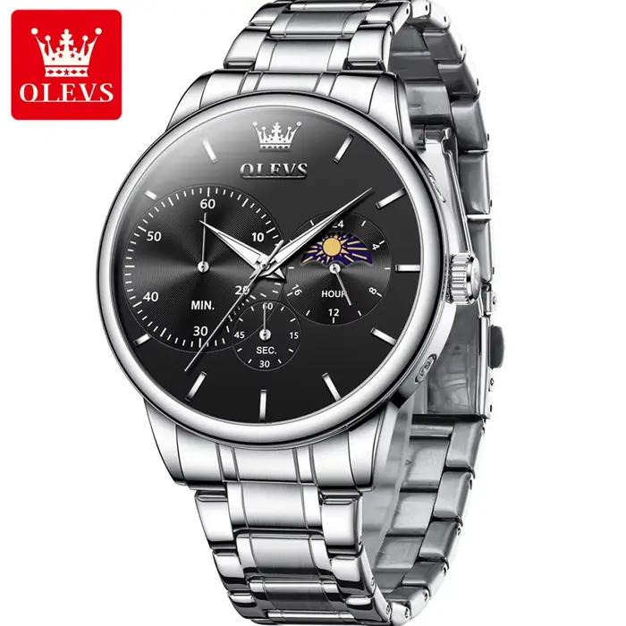 OLEVS montres pour hommes Top marque affaires mode acier fin marque originale montre-bracelet à Quartz pour homme Phase de lune chronographe grand