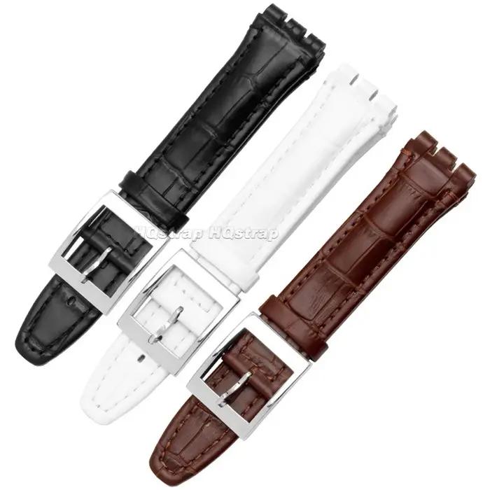 Bracelet en cuir véritable HQstrap pour montres traditionnelles hommes femmes largeur 17mm 19mm cuir noir jaune vert bleu de charbon occasions sport élégantes