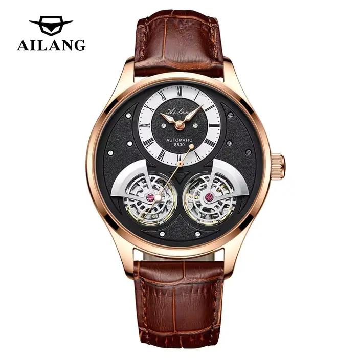 Montre mécanique Daniel Gorman pour homme à double tourbillon rotatif, mouvement automatique, résistante à l'eau, montre pilote avec affichage squelette et numérotation romaine pour homme