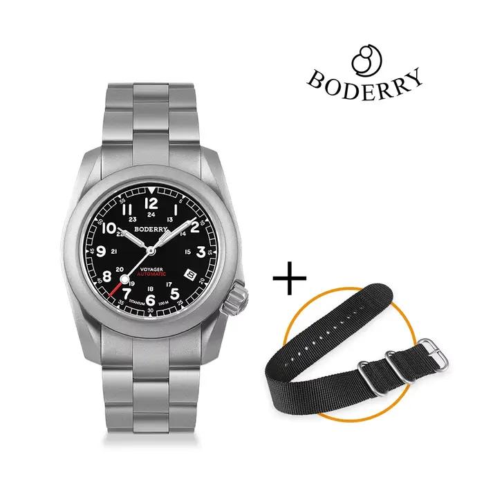Boderry Voyager Field montre titane automatique plongée montre-Bracelet 100M étanche