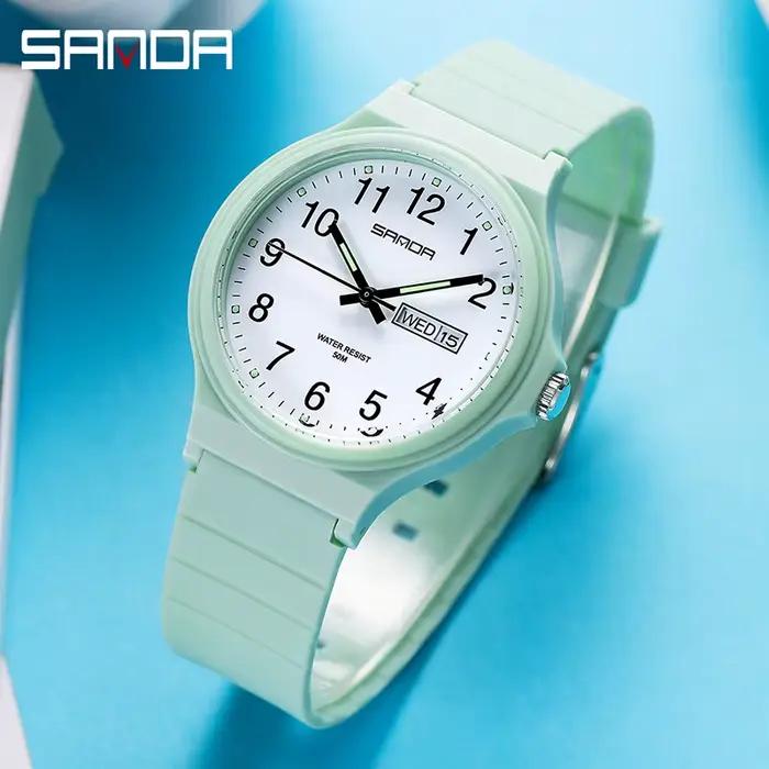 Mode Sanda Top marque Calenda montre à Quartz minimalisme Style dames montre-bracelet Simple noir blanc étanche