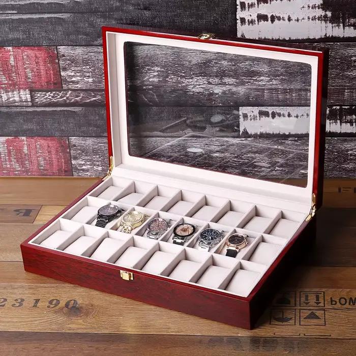Boîte de rangement de montre en bois ZBJP 24 fentes organisatrice pour homme et femme box à bijoux cadeau occasions spéciales