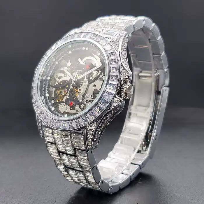 Montre automatique de luxe en diamant avec fermoir pliant pour homme style Hip Hop occasions spéciales