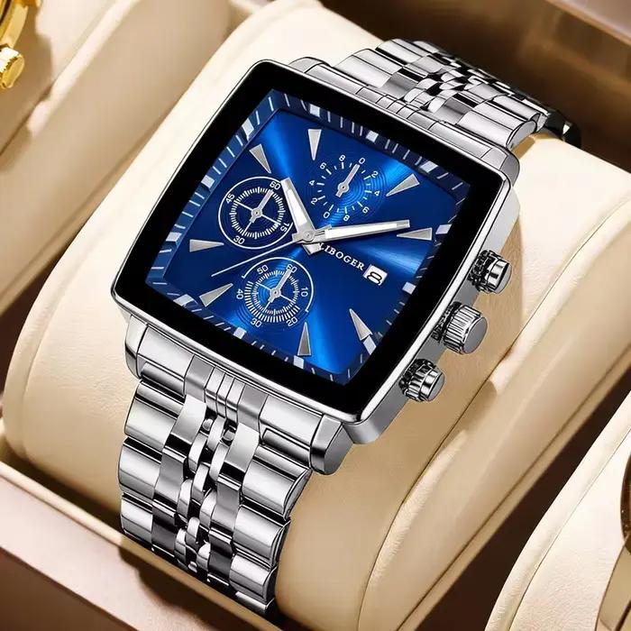 Montre-bracelet à Quartz homme cadran carré luxe acier inoxydable occasion spéciale affaires mode élégante