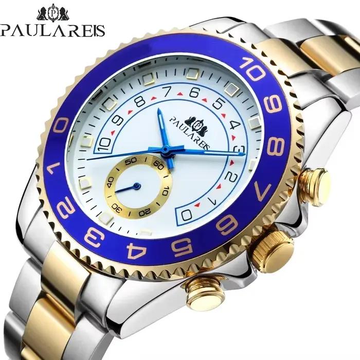 Montres automatiques pour hommes mécanique auto vent acier inoxydable décontracté or bleu maître affaires Reloj Hombre luxe