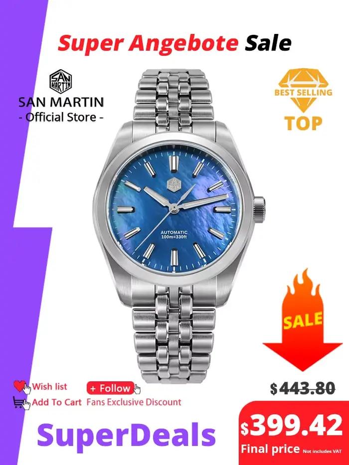 San Martin 39mm vadrouille cadran Sport Gada montre de luxe robe hommes mis5 90S5 automatique mécanique montre-bracelet étanche 100m SN0144