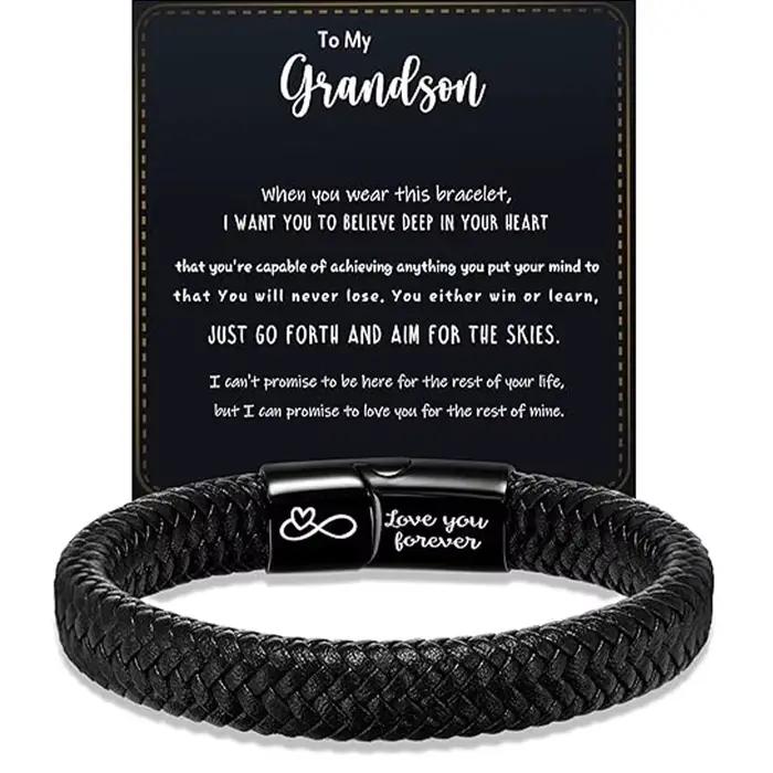 Bracelet en cuir et acier inoxydable style géométrique décontracté pour hommes cadeaux d'anniversaire romantiques occasions spéciales