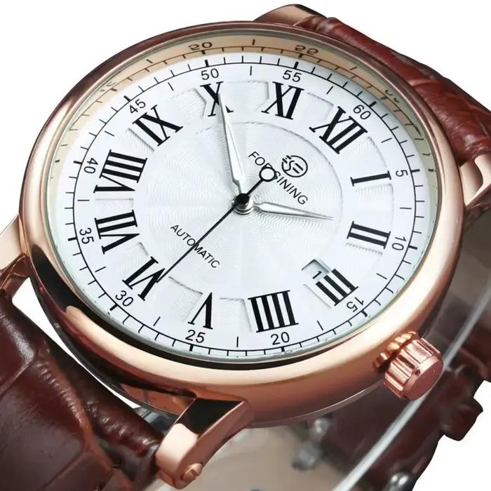 Montre mécanique automatique pour homme de style européen et américain - Cadran blanc simple