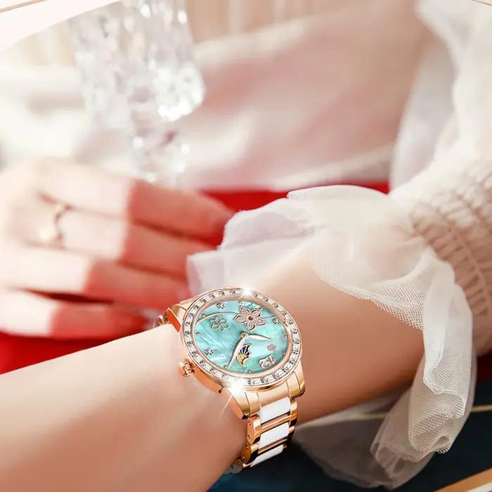 Montre-bracelet mécanique en diamant pour femme