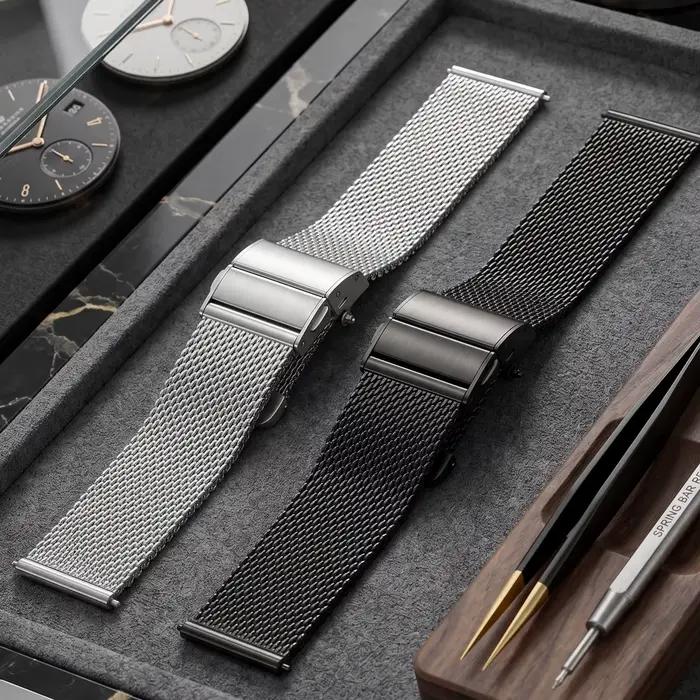 Bracelet de montre en maille milanaise 16 18 20 22 mm avec fermoir double-poussoir