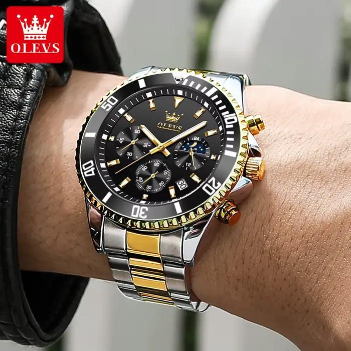 Montre homme OLEVS 2870 phase lunaire luxueuse résistante à l'eau avec fonction chronographe et calendrier complet pour toutes occasions
