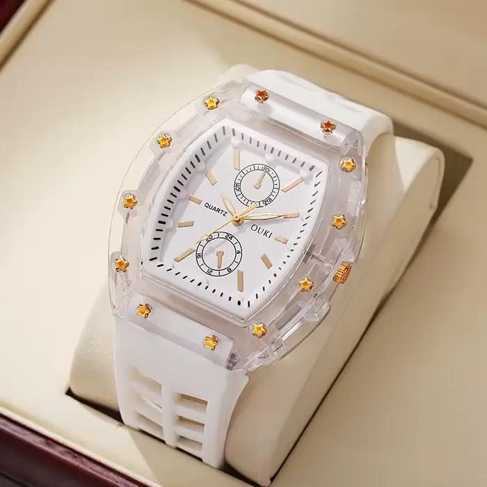 Montre Transparente en Forme de Baril à Vin Quartz Décontractée Hommes Femmes Occasions Spéciales